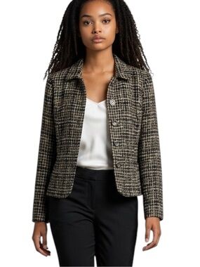 Christopher & Banks Black Tan Tweed Blazer Jacket Size M Academia